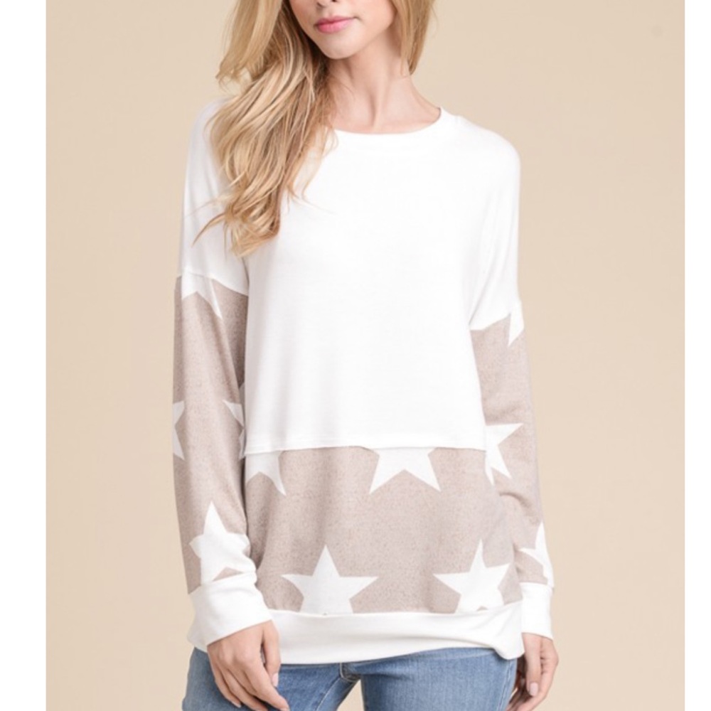 KLD White Soft Very Oversized Star Print Crewneck Size Small